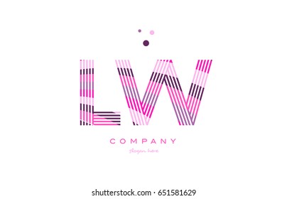 lw l w alphabet letter logo pink purple line font creative text dots company vector icon design template