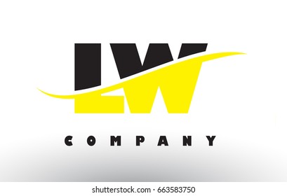 LW L W  Black and Yellow Letter Logo with White Swoosh and Curved Lines.