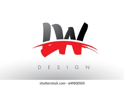 LW L W Brush Logo Letters Design with Red and Black Colors and Brush Letter Concept.