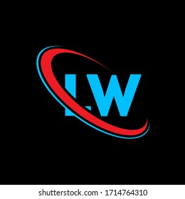LW L W letter logo design. Initial letter LW linked circle upercase monogram logo red and blue. LW logo, L W design