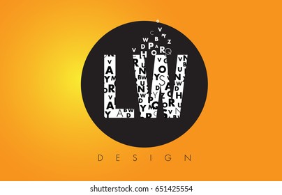 LW L W Logo Design Made of Small Letters with Black Circle and Yellow Background.