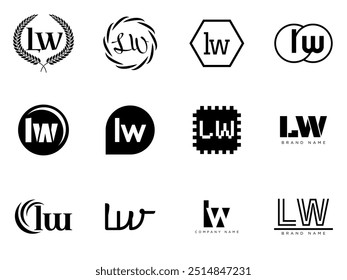 Plantilla de la compañía del logotipo de LW. Letra l y logotipo w. Establezca diferentes letras serif clásicas y texto moderno en negrita con Elementos de diseño. Tipografía inicial de fuente. Colección de identidad empresarial de moda.