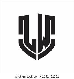 Monograma de logotipo LW con diseño de forma de escudo de emblema aislado sobre fondo blanco