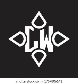 Monograma del logotipo LW con cuatro cono redondeado por la plantilla de diseño de forma