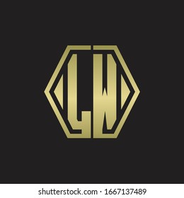 Monograma de logotipo LW con plantilla de diseño redondeado de línea hexagonal con colores dorados