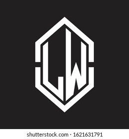 LW Logo monogram with hexagon shape and outline slice style with black and white