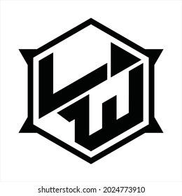 LW Logo monogram with hexagon and sharp shape design template