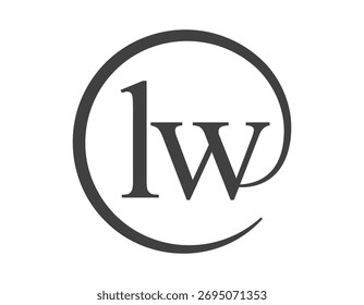 Logotipo de LW de dos letras con forma de círculo estilo de signo de correo electrónico. Logotipo redondo de L y W de la empresa de negocios para la identidad de marca.