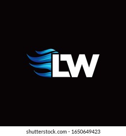 Logotipo de monograma LW con plantilla de diseño de estilo de incendio azul