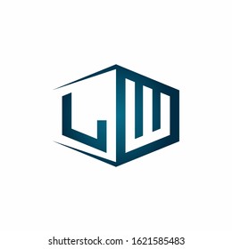 LW monogram logo with hexagon shape and negative space style ribbon design template