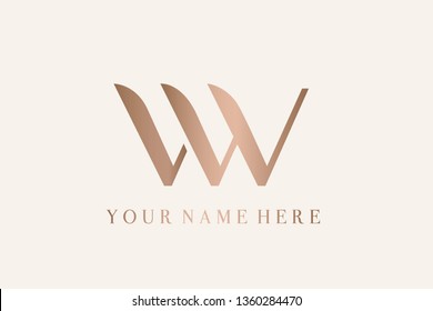 LW monogram logo.Typographic icon with letter l and letter w.Uppercase lettering sign in rose gold metallic color isolated on light background.Alphabet customized initials.