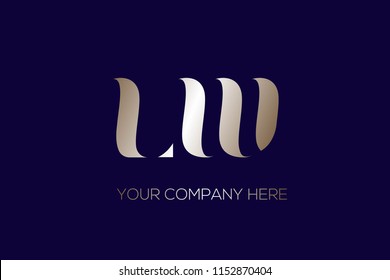 L&W monogram in shiny golden metallic color.Vector typographic logo with letter l and letter w.Elegant, luxury style.