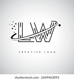 Logotipo de Monograma de Órbita LW - Marca de Letra Mínima Futurista com Linha de Arte Circular, Pontos Inspirados na Tecnologia e Conceito de Movimento Espacial para Identidade de Marca Moderna