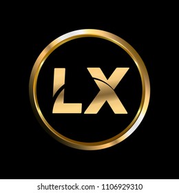 LX initial circle company logo gold black background