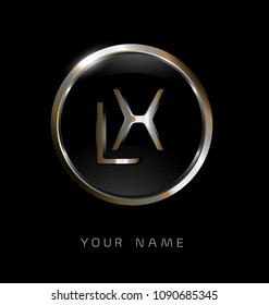 LX initial letters with circle elegant logo golden silver black background