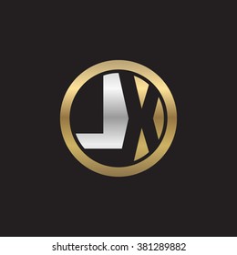 LX initial letters circle elegant logo golden silver black background
