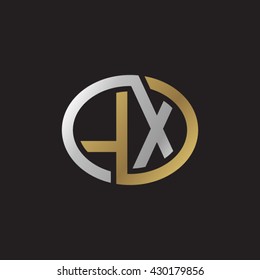 LX initial letters looping linked ellipse elegant logo golden silver black background