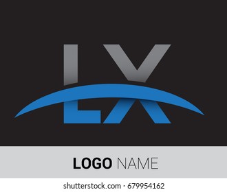 LX initial logo company name colored grey and blue swoosh design