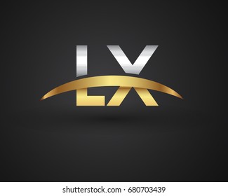 LX initial logo company name colored gold and silver swoosh design. vector logo for business and company identity.
