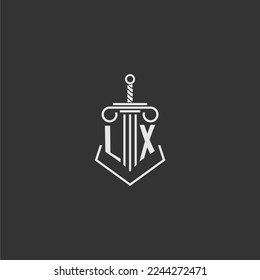 LX initial monogram law firm with sword and pillar logo design