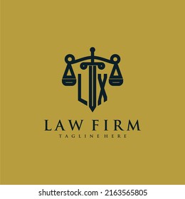 LX initial monogram for lawfirm logo with sword and scale