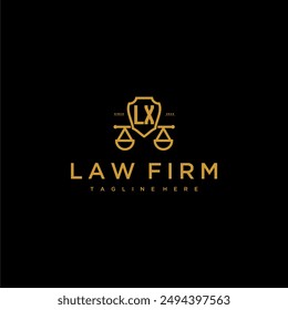 LX initial monogram for lawfirm logo with scales and shield luxury image