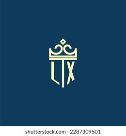 LX initial monogram shield logo design for crown vector image