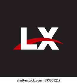 LX initial overlapping swoosh letter logo white red black background