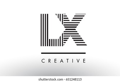 LX L X Black and White Letter Logo Design with Vertical and Horizontal Lines.