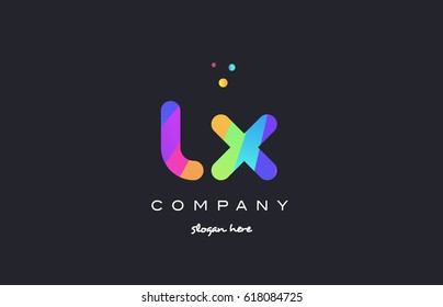 lx l x  creative rainbow green orange blue purple magenta pink artistic alphabet company letter logo design vector icon template