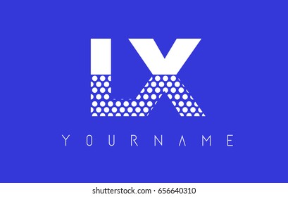 LX L X Dotted Pattern Letter Logo Design Vector with Blue Background.