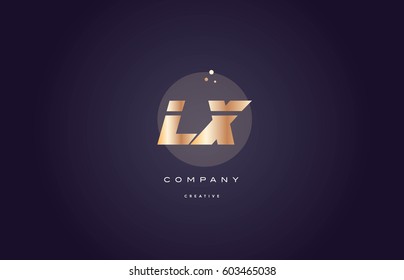 lx l x  gold yellow golden metal metallic bold luxury product modern creative gradient alphabet company logo design vector icon template