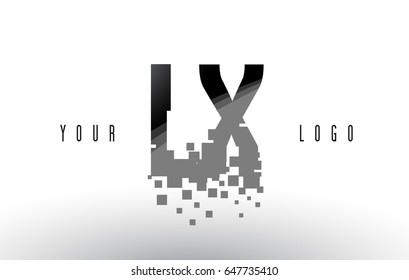 LX L X Pixel Letter Logo with Digital Shattered Black Squares. Creative Letters Vector Illustration.