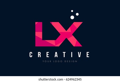 LX L X Purple Letter Logo Design with Low Poly Pink Triangles Concept