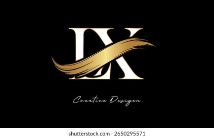 Logotipo de monograma de letra LX - marca de carta de traço elegante do pincel de ouro para a marca de luxo, moda, design de identidade de luxo Boutique Premium
