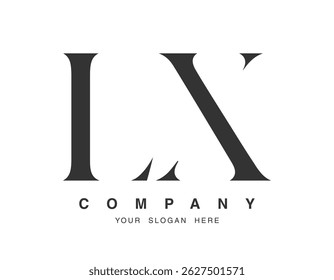 LX logo design. Initial letter l and x serif font style. Creative classic company name typography. Trendy logotype or identity. Vector illustration.