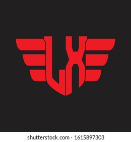 LX Logo monogram with emblem and wings element design template on red colors