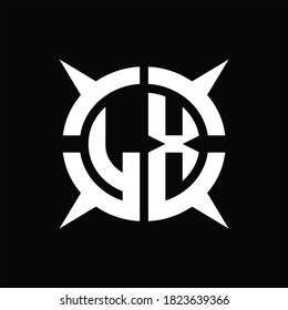 LX Logo monogram with four pieces circle slice design template on Black Background