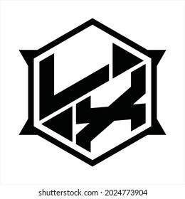 LX Logo monogram with hexagon and sharp shape design template