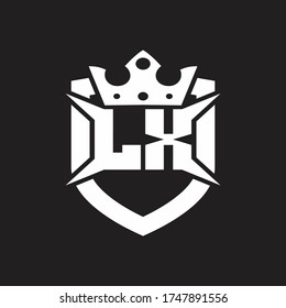 LX Logo monogram isolated with shield and crown design template