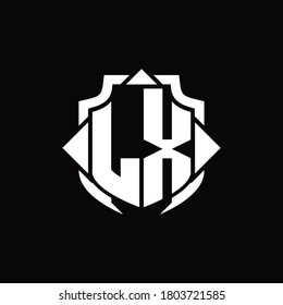 LX-Logo-Monogramm mit Schildlinie und 3 Pfeile Design-Vorlage auf schwarzem Hintergrund