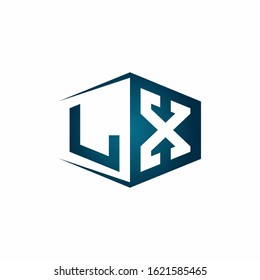 LX monogram logo with hexagon shape and negative space style ribbon design template