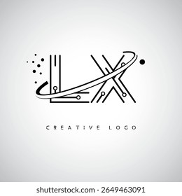 Logotipo de monografia de órbita LX - marca de letra mínima futurista com arte de linha circular, pontos inspirados na tecnologia e conceito de movimento espacial para identidade de marca moderna
