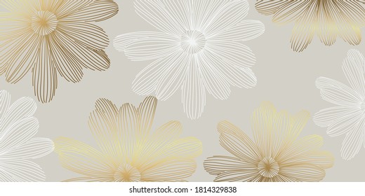 Lxuury Gold flower wall art background. Floral pattern design vector illustration.