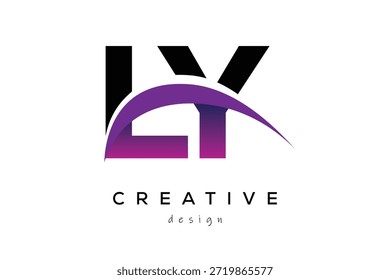 LY kreatives und modernes Buchstabenlogo-Design mit kreativem lila Welle abstraktem letzterem Logo-Konzept.