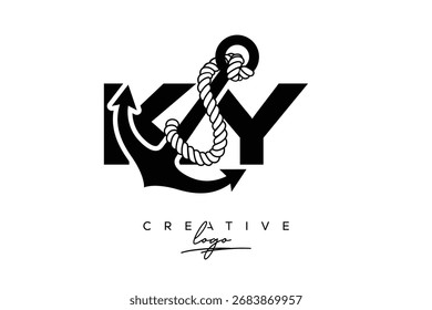 LY Creative Monogram Latter Logo with Anchor and Rope Design
