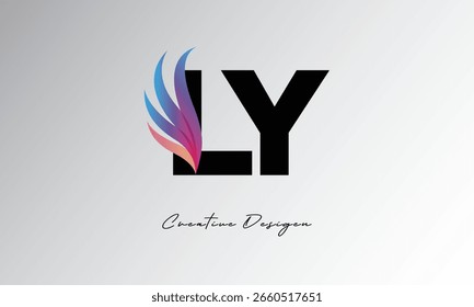 Logotipo de gradiente de pena da LY - Monograma elegante da asa para a marca moderna e design de identidade visual