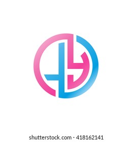 LY initial letters looping linked circle logo blue pink