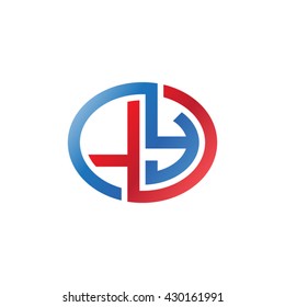 LY initial letters looping linked ellipse logo red blue