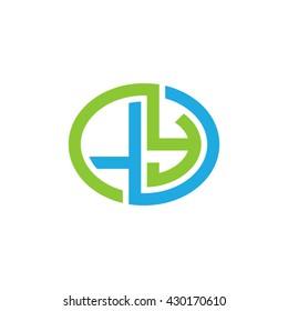 LY initial letters looping linked ellipse logo blue green